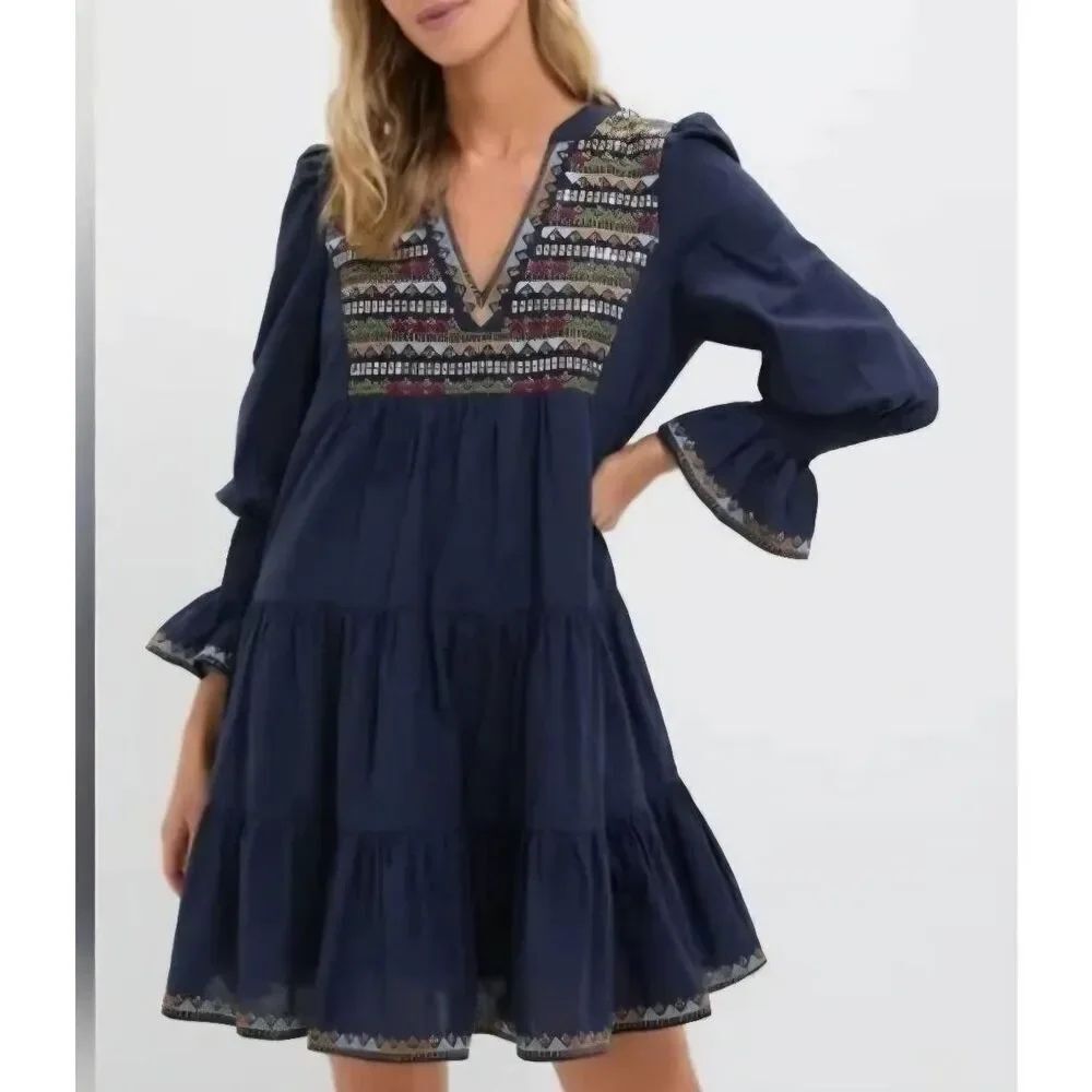 NWT Tuckernuck Pomander Place Navy Embroidered Sequin Kenzo Dress sz Medium